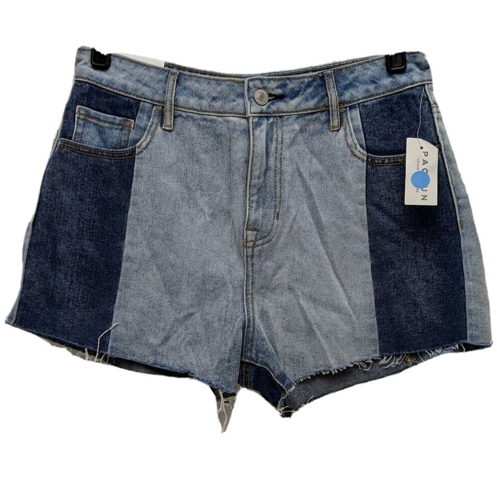 NEW PacSun High Rise Button Front Denim Shorts Patchwork Color Blue Size 29 LA
